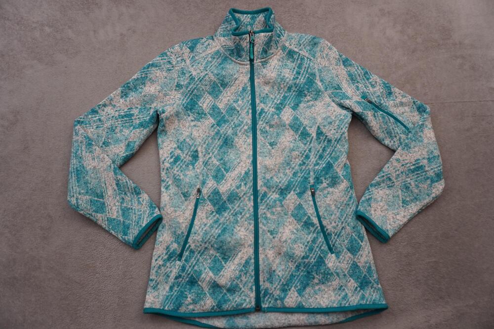L.L. Bean Jacket Womens XS Blue Fleece Full Zip Argyle Print Pockets Outdoor